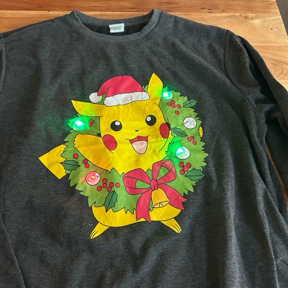 Pokemon Nintendo Dark Gray Unisex Light Up Ugly Christmas Pikachu Sweatshirt Lrg - Picture 12 of 13